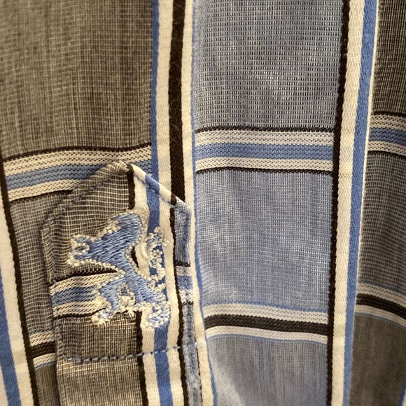 Bugatchi Mens Blue Gray Plaid w Gray Cuffs & Inside Collar / Size S / Fitted - Picture 9 of 13